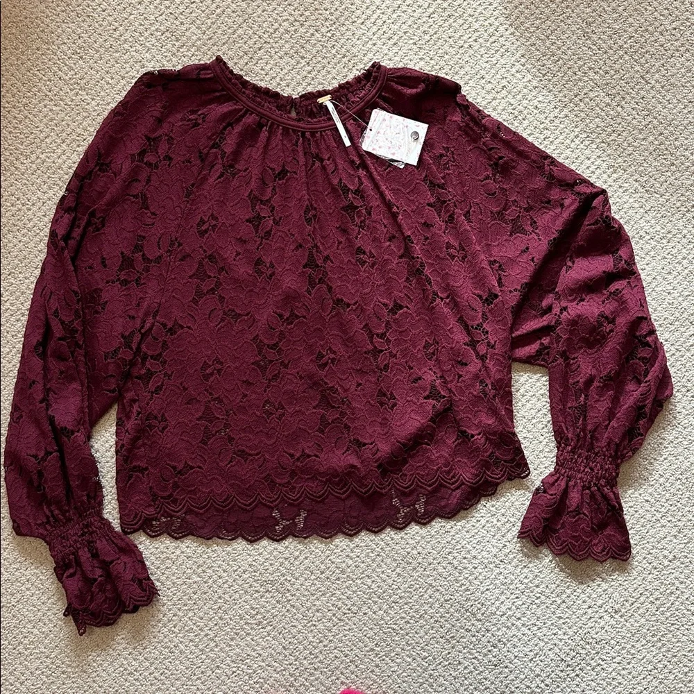 Free People Floral Lace Long-Sleeve Blouse